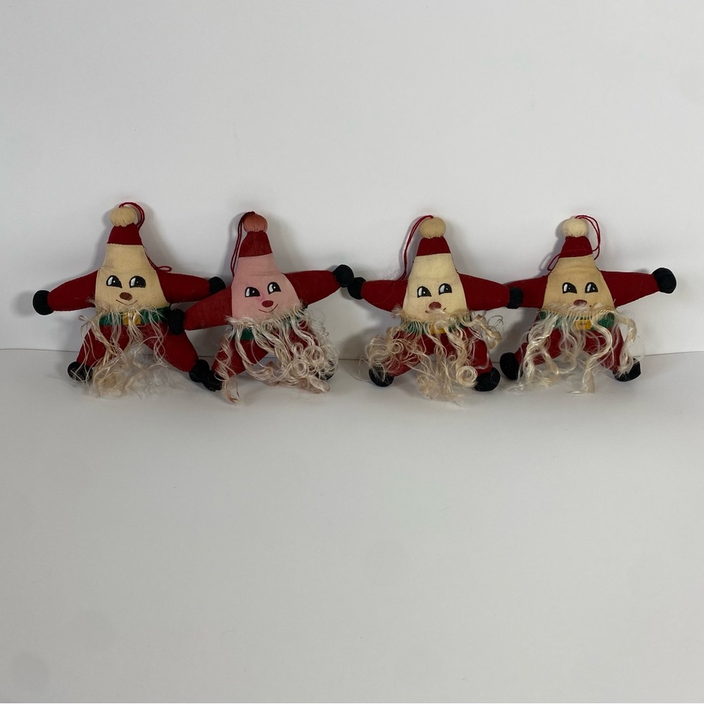 Vintage Handmade Star Santa Christmas Ornaments Fabric Folk art Stuffed Bearded